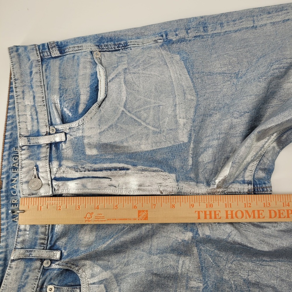 American Eagle Baggy Wide Leg Jeans Womens 10 Short Blue Silver Metallic‎ Coated - Picture 9 of 9